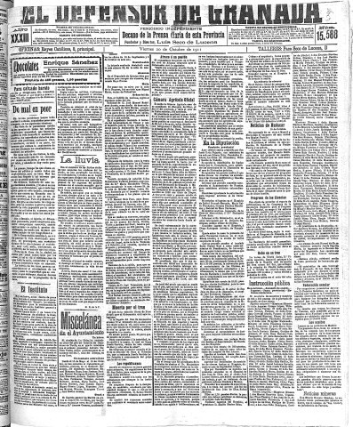 'El Defensor de Granada  : diario político independiente' - Año XXXIII Número 15588  - 1911 Octubre 20