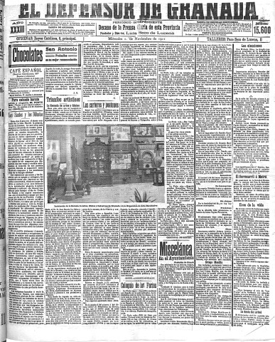 'El Defensor de Granada  : diario político independiente' - Año XXXIII Número 15600  - 1911 Noviembre 01