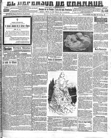 'El Defensor de Granada  : diario político independiente' - Año XXXIII Número 15601  - 1911 Noviembre 02