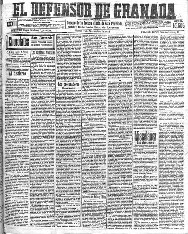 'El Defensor de Granada  : diario político independiente' - Año XXXIII Número 15606  - 1911 Noviembre 07