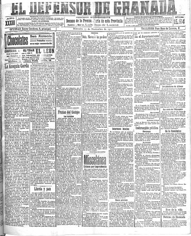 'El Defensor de Granada  : diario político independiente' - Año XXXIII Número 15614  - 1911 Noviembre 15