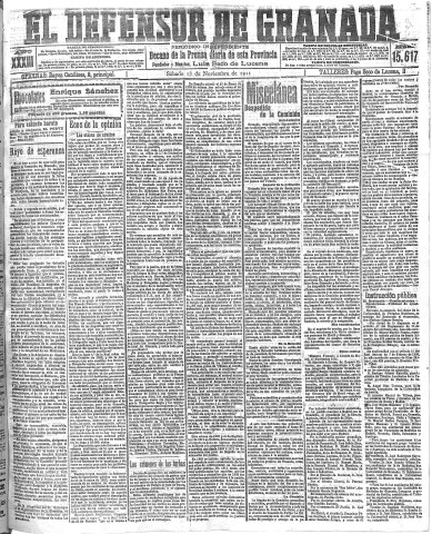 'El Defensor de Granada  : diario político independiente' - Año XXXIII Número 15617  - 1911 Noviembre 18