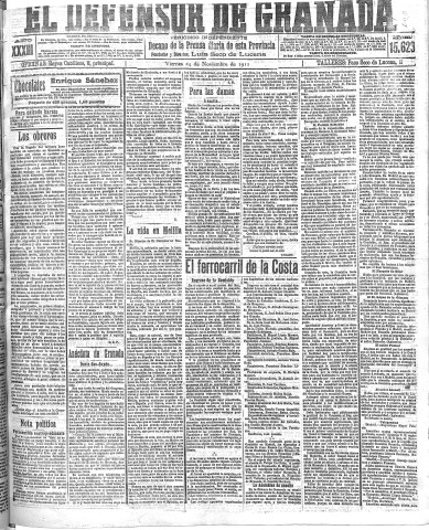 'El Defensor de Granada  : diario político independiente' - Año XXXIII Número 15623  - 1911 Noviembre 24