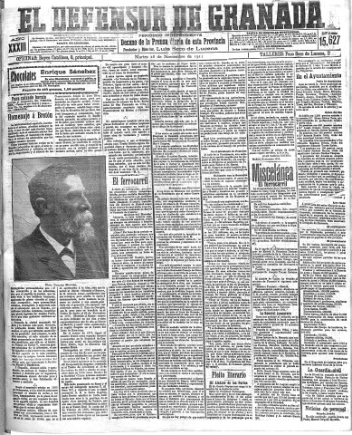 'El Defensor de Granada  : diario político independiente' - Año XXXIII Número 15627  - 1911 Noviembre 28