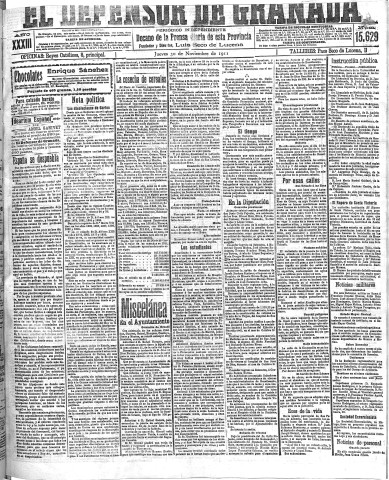 'El Defensor de Granada  : diario político independiente' - Año XXXIII Número 15629  - 1911 Noviembre 30