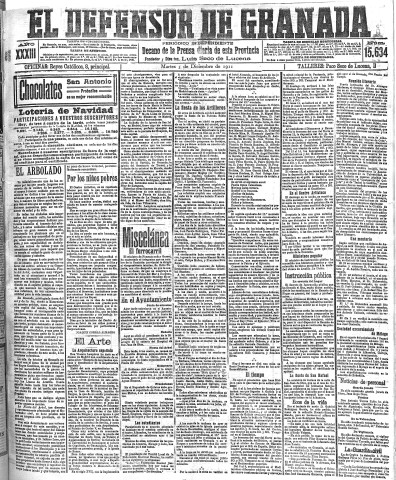'El Defensor de Granada  : diario político independiente' - Año XXXIII Número 15634  - 1911 Diciembre 05