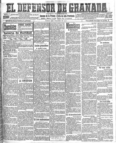 'El Defensor de Granada  : diario político independiente' - Año XXXIII Número 15637  - 1911 Diciembre 08