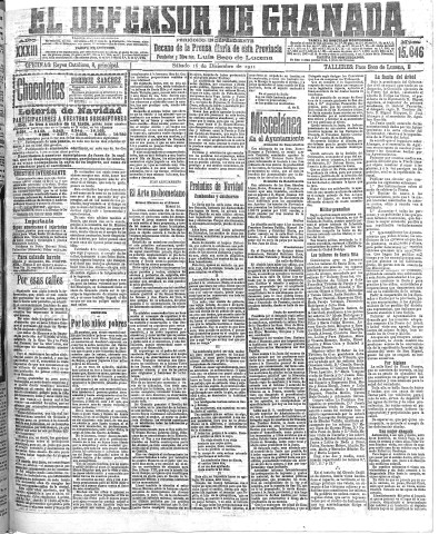 'El Defensor de Granada  : diario político independiente' - Año XXXIII Número 15646  - 1911 Diciembre 16