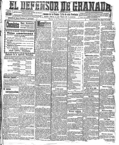 'El Defensor de Granada  : diario político independiente' - Año XXXIII Número 15649  - 1911 Diciembre 19