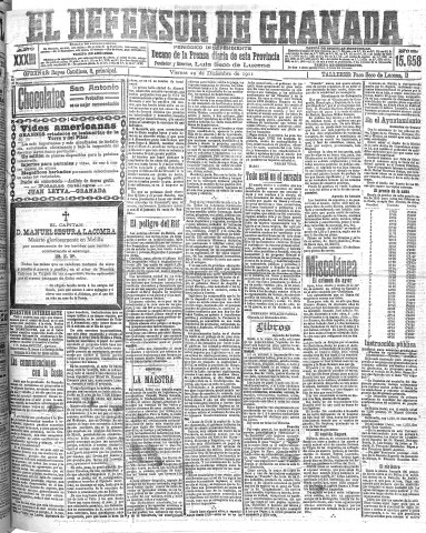 'El Defensor de Granada  : diario político independiente' - Año XXXIII Número 15658  - 1911 Diciembre 29