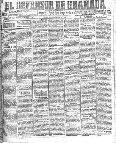 'El Defensor de Granada  : diario político independiente' - Año XXXIII Número 15659  - 1911 Diciembre 30