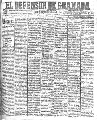 'El Defensor de Granada  : diario político independiente' - Año XXXIII Número 15660  - 1911 Diciembre 31