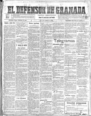 'El Defensor de Granada  : diario político independiente' - Año XLI Número 17924  - 1919 Marzo 31
