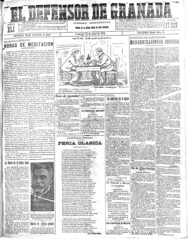 'El Defensor de Granada  : diario político independiente' - Año XLI Número 17937  - 1919 Abril 13