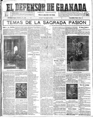 'El Defensor de Granada  : diario político independiente' - Año XLI Número 17941  - 1919 Abril 17