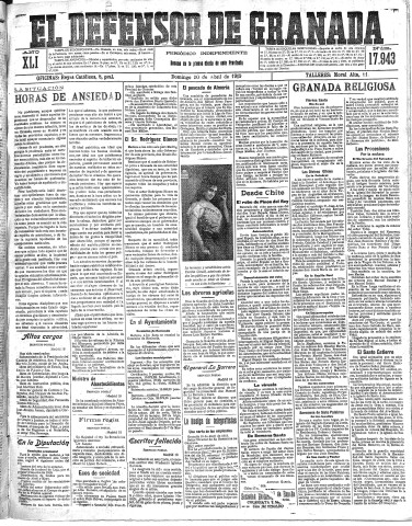'El Defensor de Granada  : diario político independiente' - Año XLI Número 17943  - 1919 Abril 20