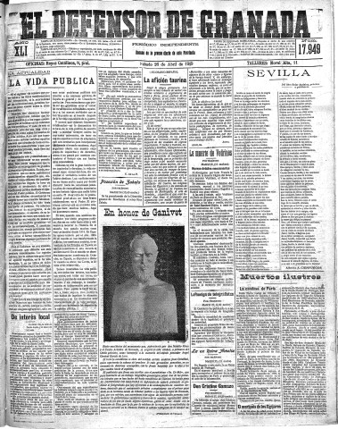 'El Defensor de Granada  : diario político independiente' - Año XLI Número 17949  - 1919 Abril 26