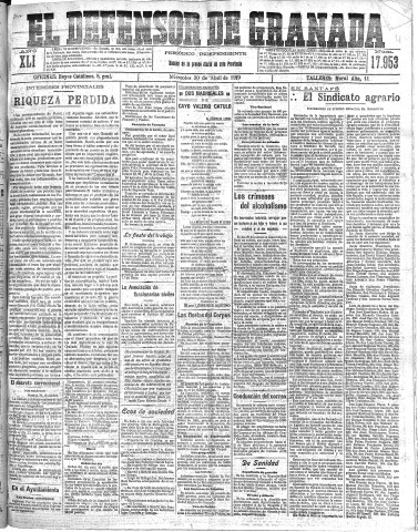 'El Defensor de Granada  : diario político independiente' - Año XLI Número 17953  - 1919 Abril 30