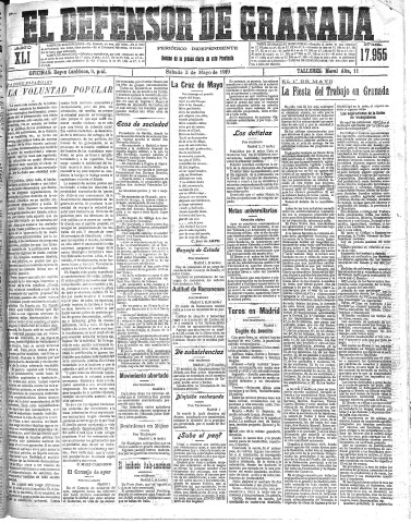 'El Defensor de Granada  : diario político independiente' - Año XLI Número 17955  - 1919 Mayo 03