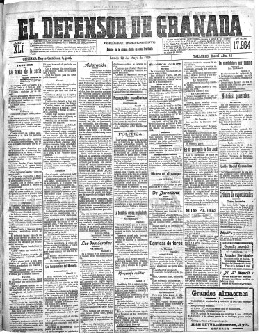 'El Defensor de Granada  : diario político independiente' - Año XLI Número 17964  - 1919 Mayo 12