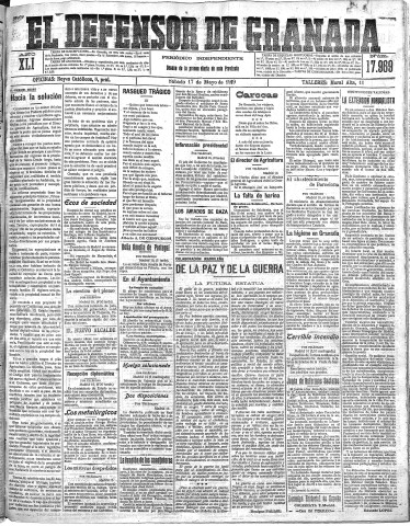 'El Defensor de Granada  : diario político independiente' - Año XLI Número 17969  - 1919 Mayo 17
