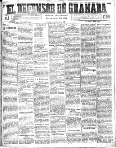 'El Defensor de Granada  : diario político independiente' - Año XLI Número 17976  - 1919 Mayo 24