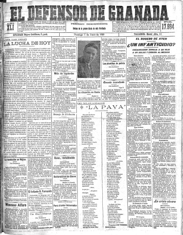 'El Defensor de Granada  : diario político independiente' - Año XLI Número 17984  - 1919 Junio 01