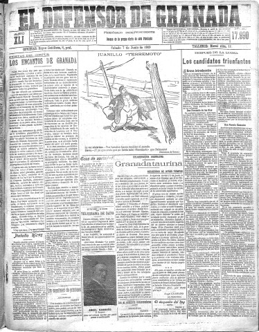 'El Defensor de Granada  : diario político independiente' - Año XLI Número 17990  - 1919 Junio 07