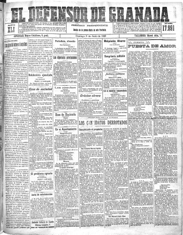 'El Defensor de Granada  : diario político independiente' - Año XLI Número 17991  - 1919 Junio 08
