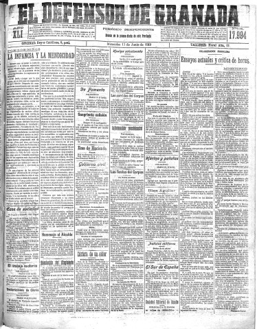 'El Defensor de Granada  : diario político independiente' - Año XLI Número 17994  - 1919 Junio 11