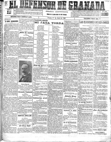 'El Defensor de Granada  : diario político independiente' - Año XLI Número 18000  - 1919 Junio 17