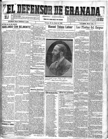 'El Defensor de Granada  : diario político independiente' - Año XLI Número 18002  - 1919 Junio 20