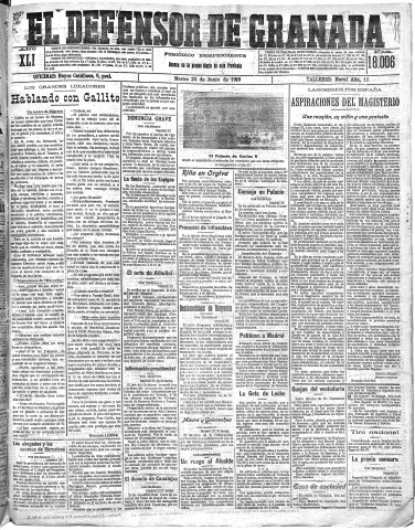 'El Defensor de Granada  : diario político independiente' - Año XLI Número 18006  - 1919 Junio 24