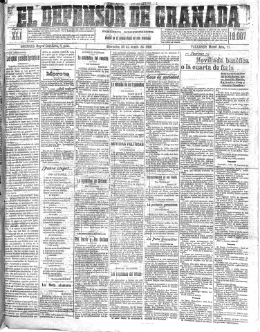 'El Defensor de Granada  : diario político independiente' - Año XLI Número 18007  - 1919 Junio 25