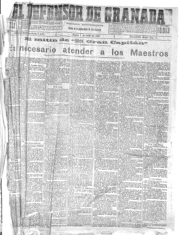 'El Defensor de Granada  : diario político independiente' - Año XLI Número 18013  - 1919 Julio 01