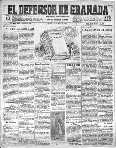 'El Defensor de Granada  : diario político independiente' - Año XLI Número 18020  - 1919 Julio 08