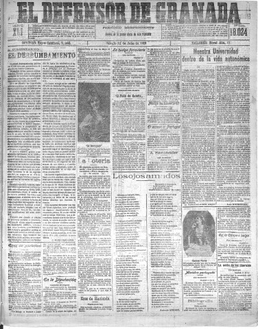 'El Defensor de Granada  : diario político independiente' - Año XLI Número 18024  - 1919 Julio 12