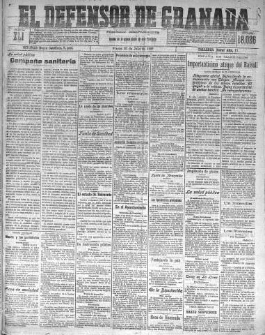 'El Defensor de Granada  : diario político independiente' - Año XLI Número 18026  - 1919 Julio 15
