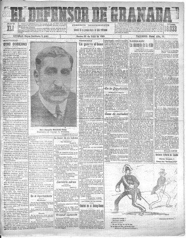 'El Defensor de Granada  : diario político independiente' - Año XLI Número 18033  - 1919 Julio 22