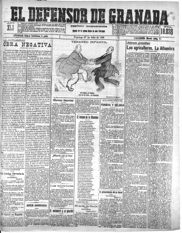 'El Defensor de Granada  : diario político independiente' - Año XLI Número 18038  - 1919 Julio 27