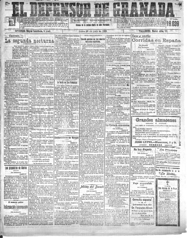 'El Defensor de Granada  : diario político independiente' - Año XLI Número 18039  - 1919 Julio 28
