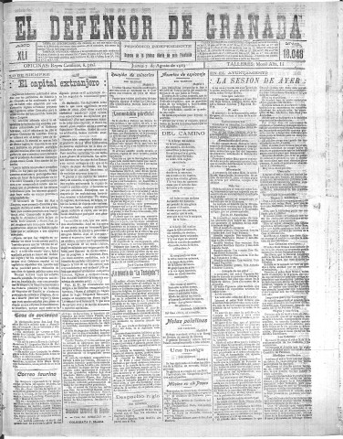 'El Defensor de Granada  : diario político independiente' - Año XLI Número 18048  - 1919 Agosto 07