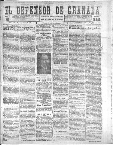'El Defensor de Granada  : diario político independiente' - Año XLI Número 18049  - 1919 Agosto 08