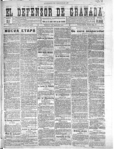 'El Defensor de Granada  : diario político independiente' - Año XLI Número 18050  - 1919 Agosto 09