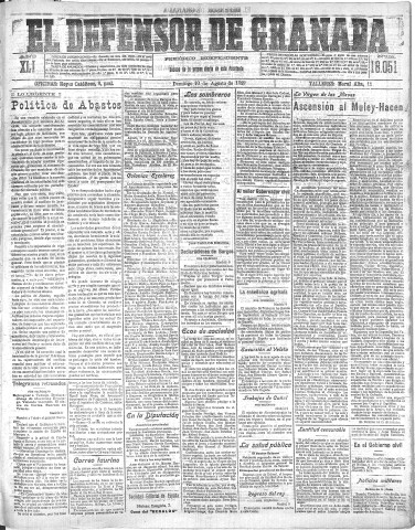 'El Defensor de Granada  : diario político independiente' - Año XLI Número 18051  - 1919 Agosto 10