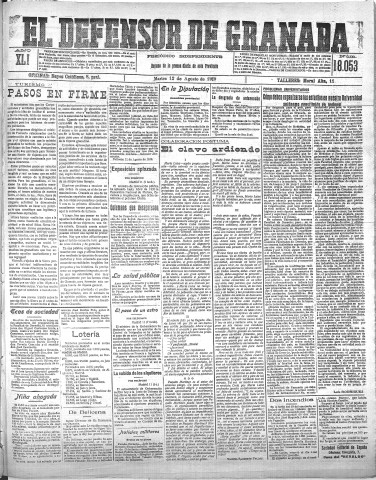 'El Defensor de Granada  : diario político independiente' - Año XLI Número 18053  - 1919 Agosto 12