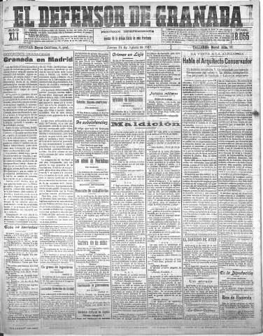 'El Defensor de Granada  : diario político independiente' - Año XLI Número 18055  - 1919 Agosto 14