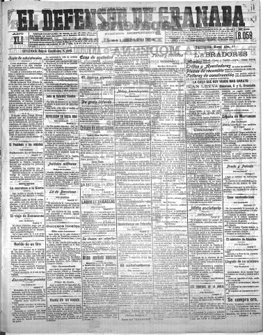 'El Defensor de Granada  : diario político independiente' - Año XLI Número 18059  - 1919 Agosto 18