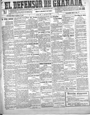 'El Defensor de Granada  : diario político independiente' - Año XLI Número 18066  - 1919 Agosto 25