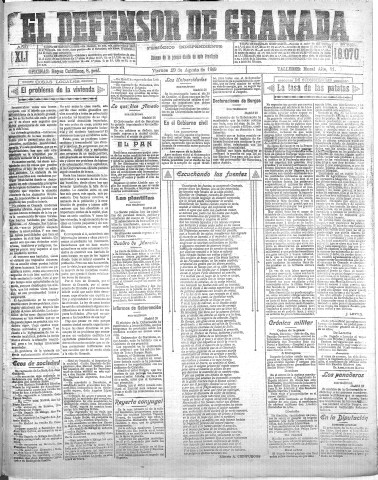 'El Defensor de Granada  : diario político independiente' - Año XLI Número 18070  - 1919 Agosto 29